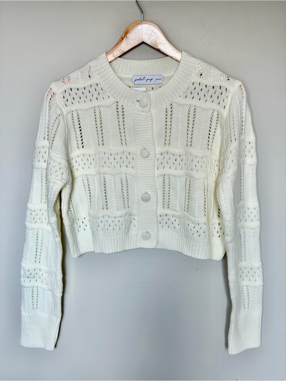 Petal & Pup Ivory Openwork Cropped Button-Front Cardigan
